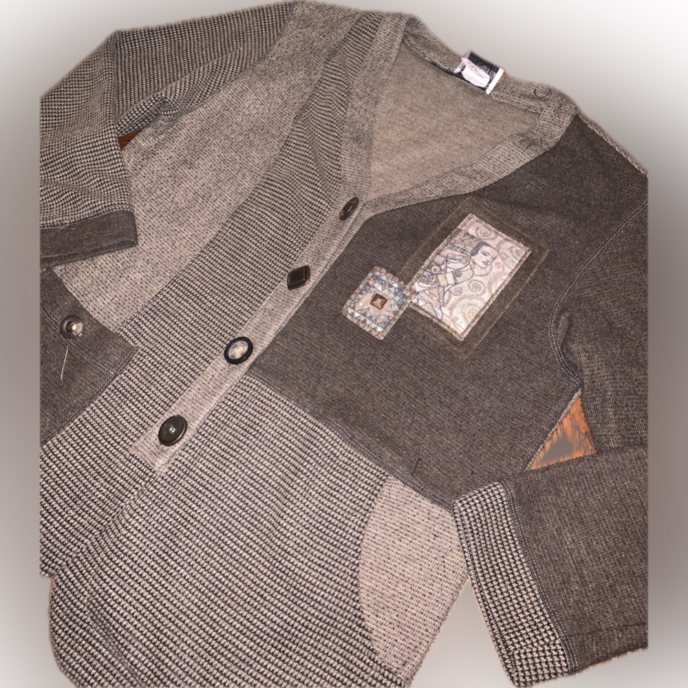 Vintage Eclectic Patchwork Grandpa Asymmetrical Sweater Nancy Bolen Cardigan M - Picture 1 of 12